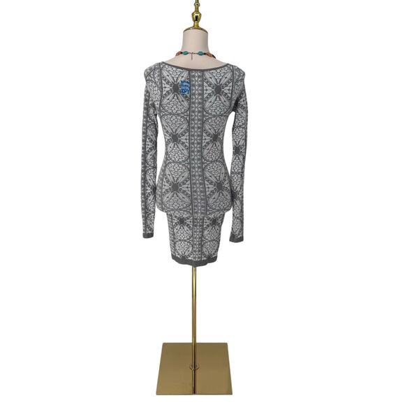 Free People Seamless Bodycon Dress MEDIUM LARGE Intimately Ivory Gray Jacquard - Picture 9 of 12